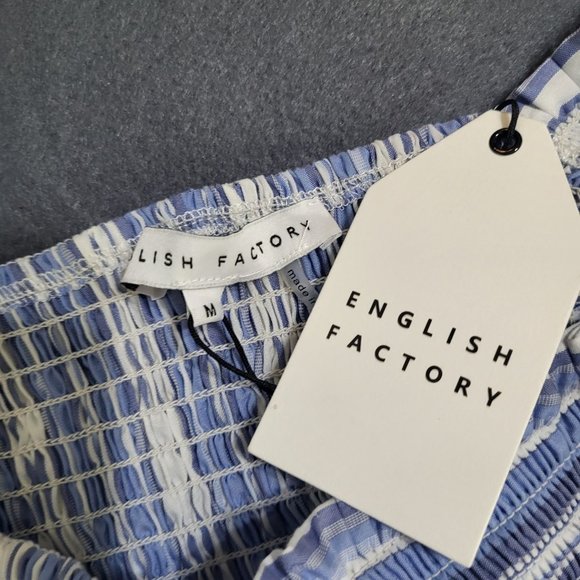 ENGLISH FACTORY Women's SZ Medium Striped Smocked Ruffled Tank Top Blue White - Picture 4 of 6